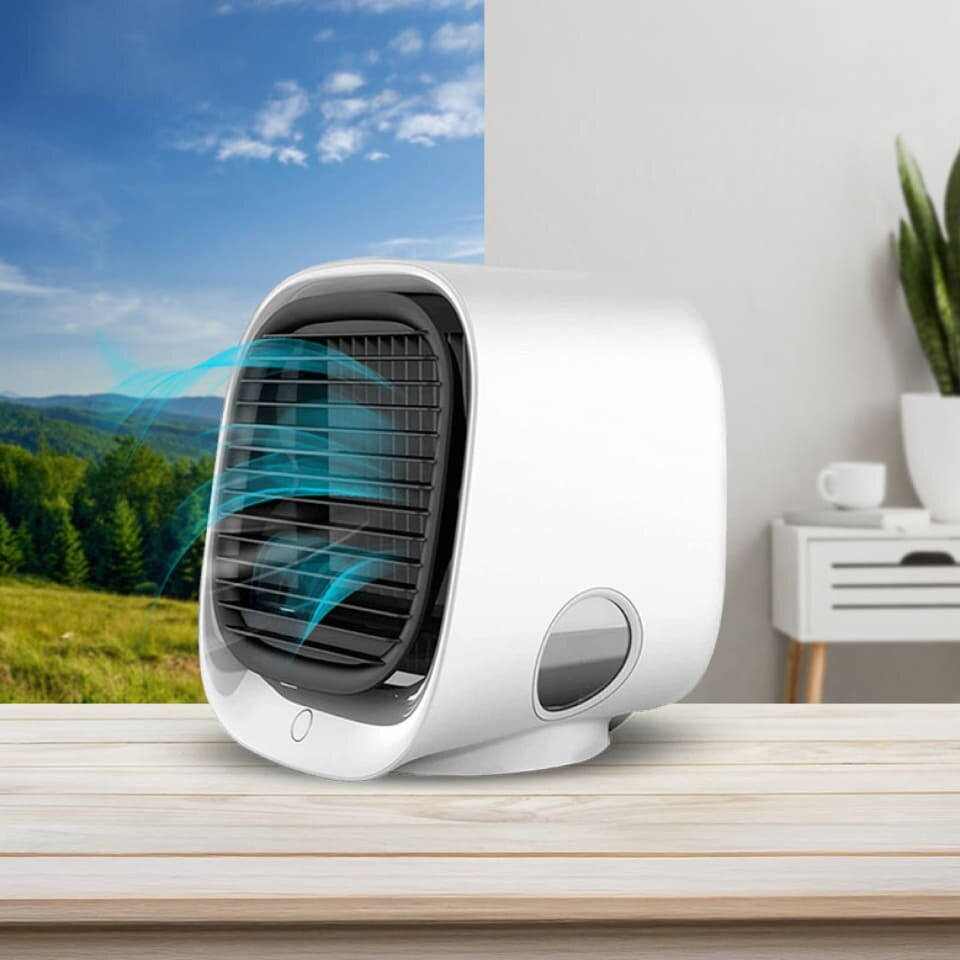 AiraBreeze tragbare Klimaanlage auf dem Schreibtisch